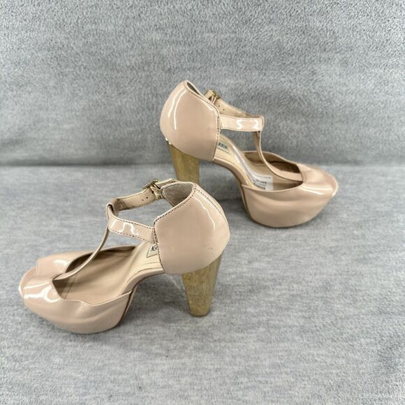 STEVE MADDEN - Dyvine Tan T-Strap Gold Platform Heel Size 7.5 B7 - Picture 5 of 8